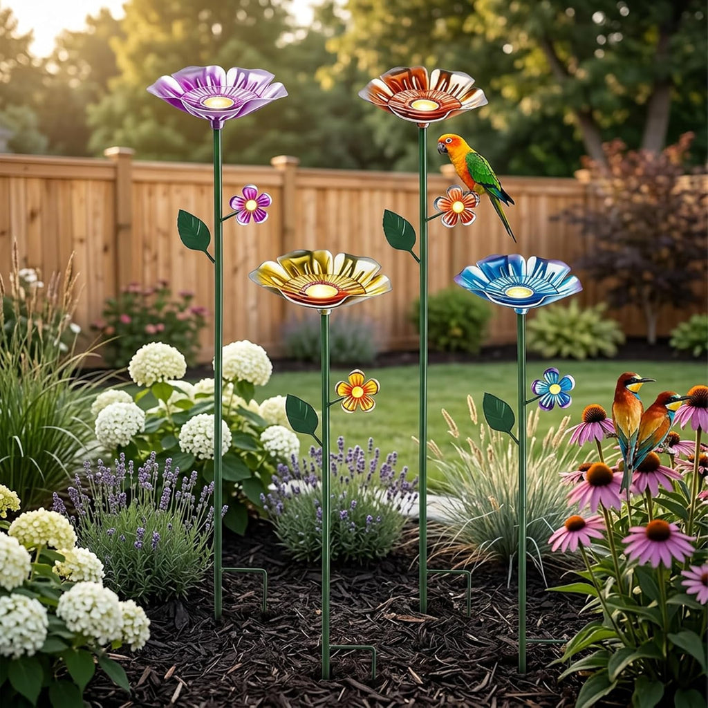Metal 4 Pack Bee Waterer & Butterfly Bath for Outdoor Garden Flower Design | Hand-Painted Uv-Resistant Metal, Butterfly