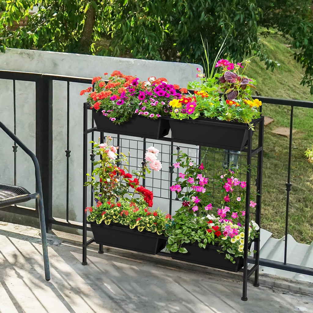 OYEAL Raised Garden Bed 32" Tall Elevated Planter Boxes with Trellis & Legs, Vertical Herb Garden Planter Outdoor for