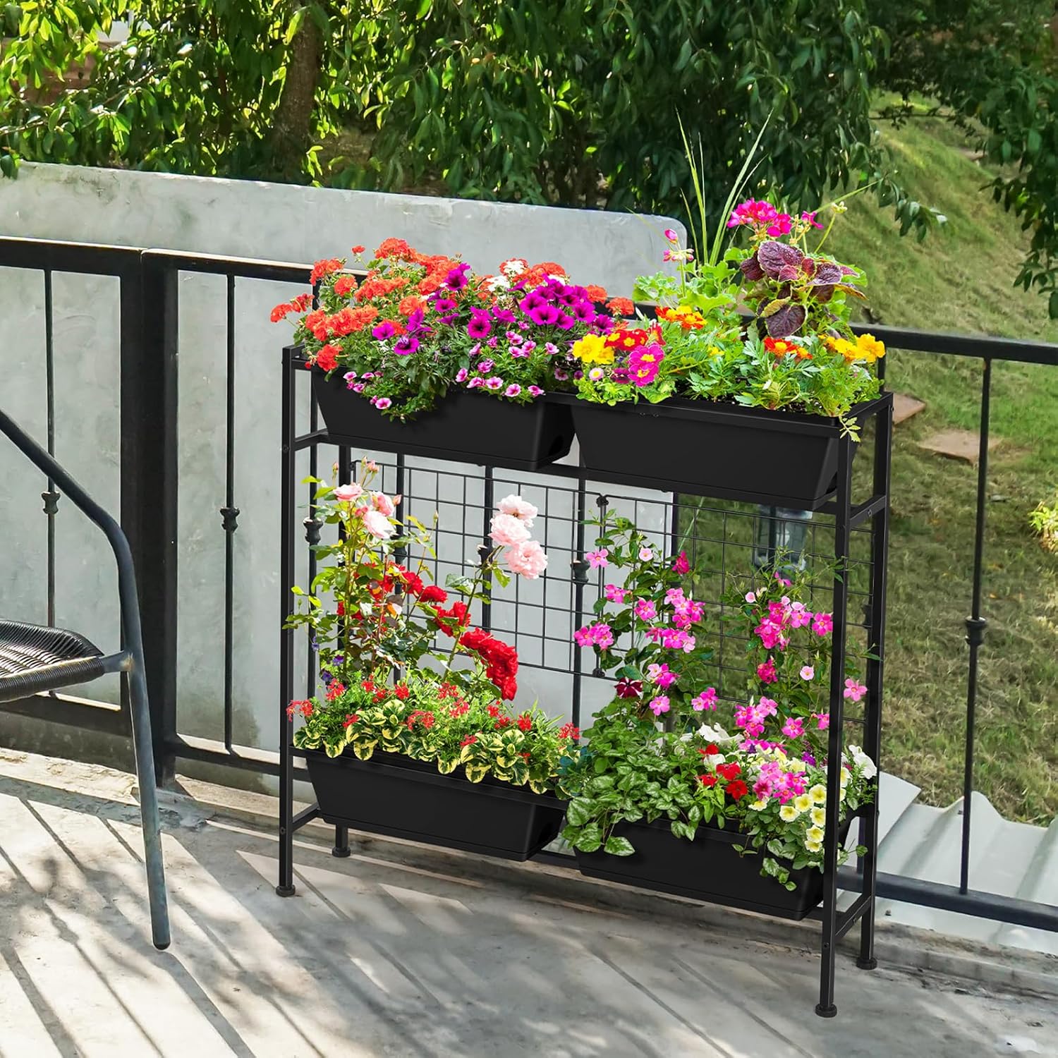OYEAL Raised Garden Bed 32" Tall Elevated Planter Boxes with Trellis & Legs, Vertical Herb Garden Planter Outdoor for