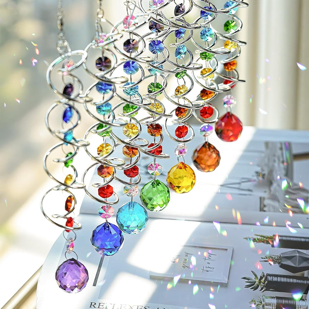 7 Pcs Crystal Gazing Ball Spiral Wind Spinner Suncatcher Garden Decor | Crystal Suncatcher Wind Spinner with Spiral