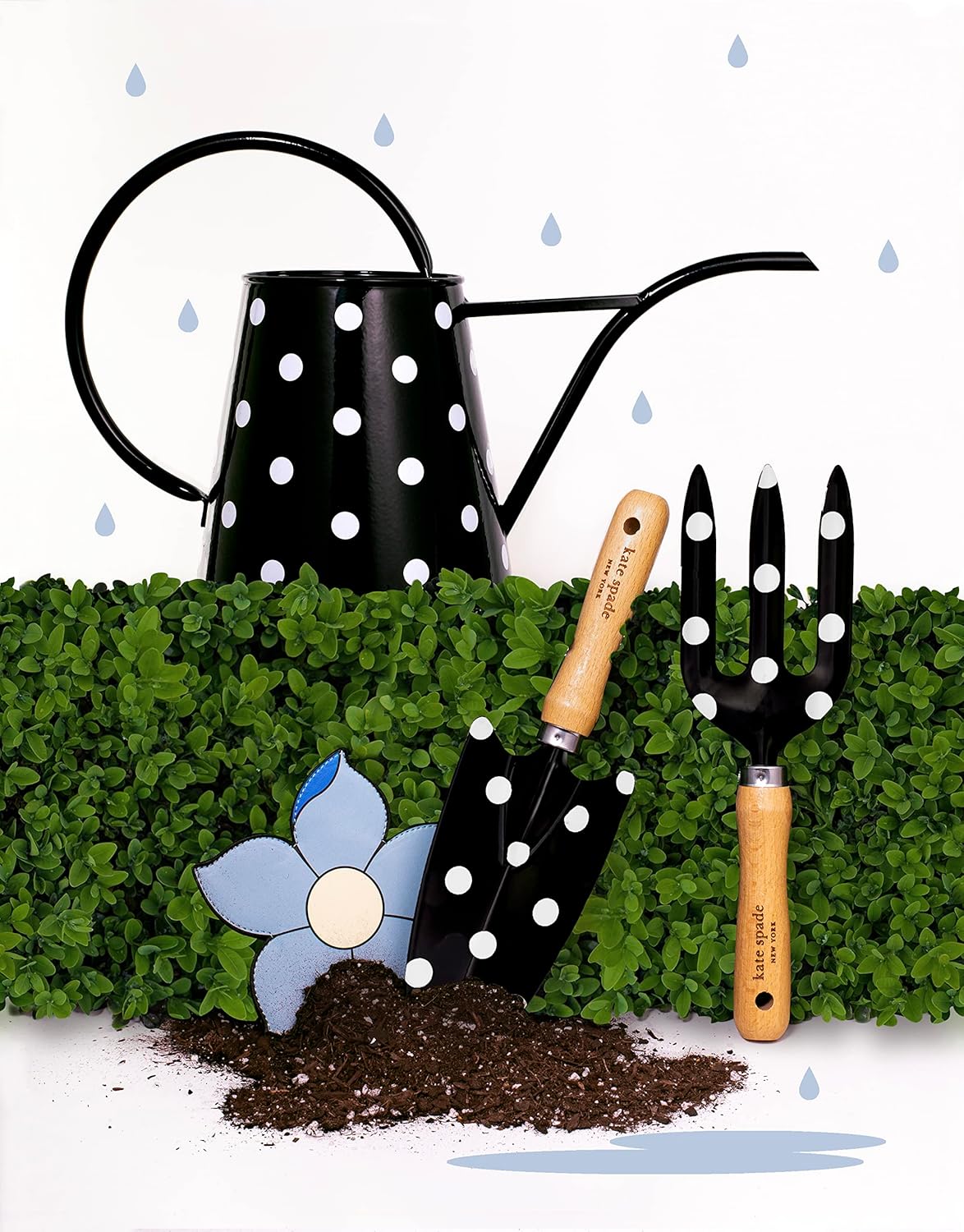 kate spade new york 2 Piece Garden Hand Tool Set, Picture Dot | Gardening Metal Hand Tools with Wooden Handles, Cute