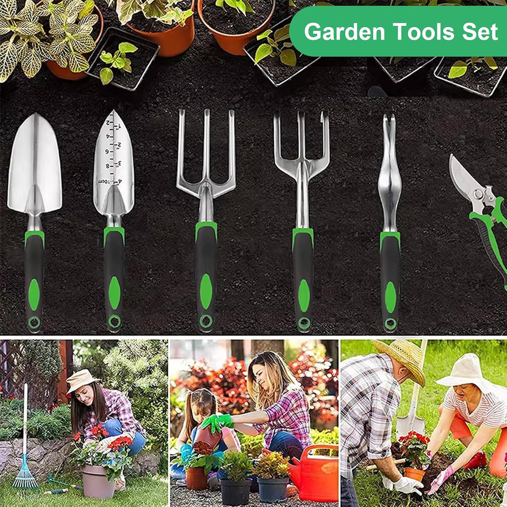 Garden Tool Set, 11 Pcs Gardening Hand Tools Heavy Duty Stainless Steel Garden Supplies with Repotting Mat for Planting