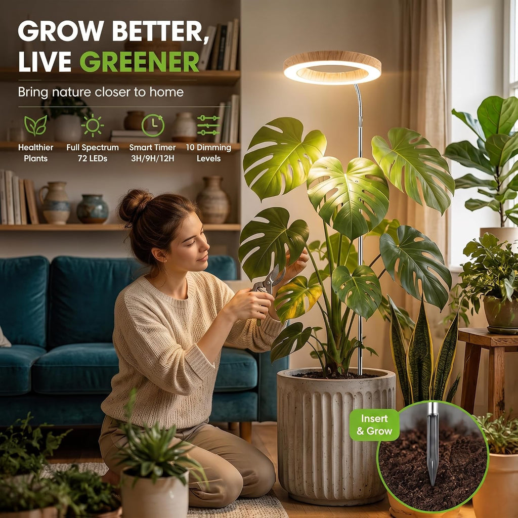 Grow Lights for Indoor Plants Full Spectrum,6.3" LED Wood Grain Plant Grow Light,9.8-65in Height Adjustable Plant