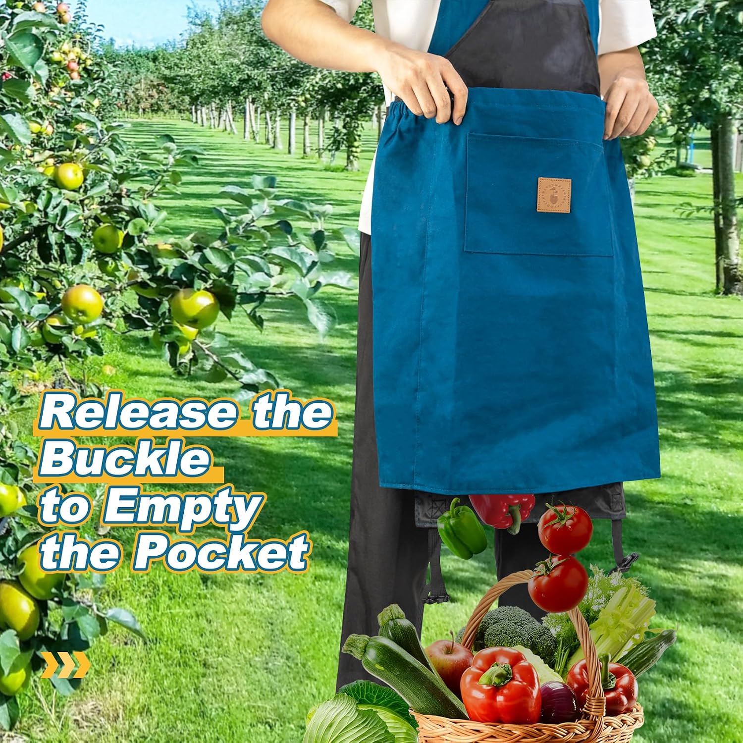 Berry&Bird Harvest Apron, Canvas Gardening Apron with Pockets and Harvesting Pouch Waterproof Harvesting Apron