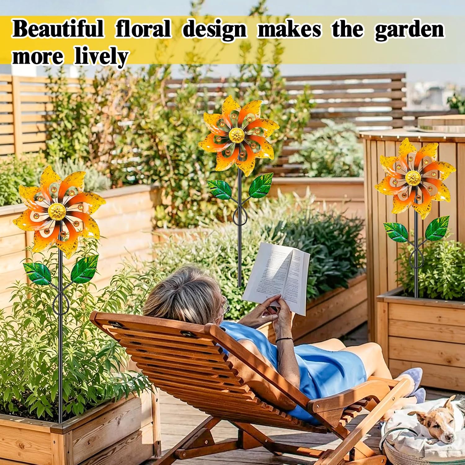 2pcs Metal Wind Spinners Outdoor with Stake for Yard Lawn Garden | 36.8in Wind Sculpture Spinner with Metal Stake
