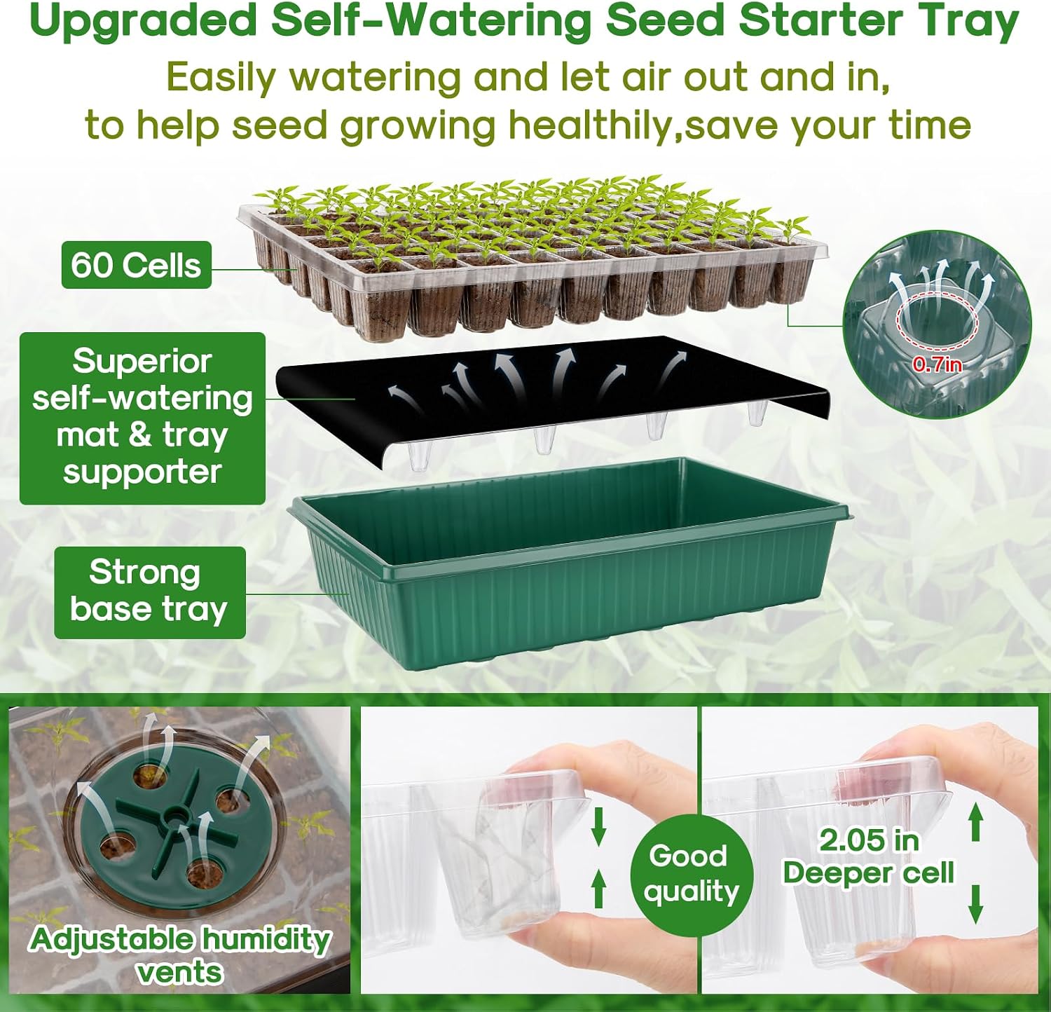 120-Cell Self-Watering Seed Starter Tray with Grow Light, Green | 1-24H Smart Timer, Seed Starter Kit with 4.02"