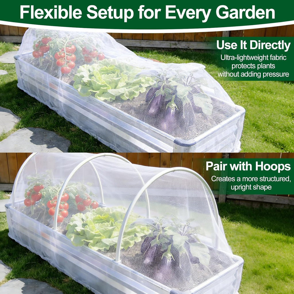 2 Pack Garden Netting for 8x4FT Raised Beds, Ultra-Fine Mesh Plant Covers with Drawstring, Bird, Pest & Small Animal