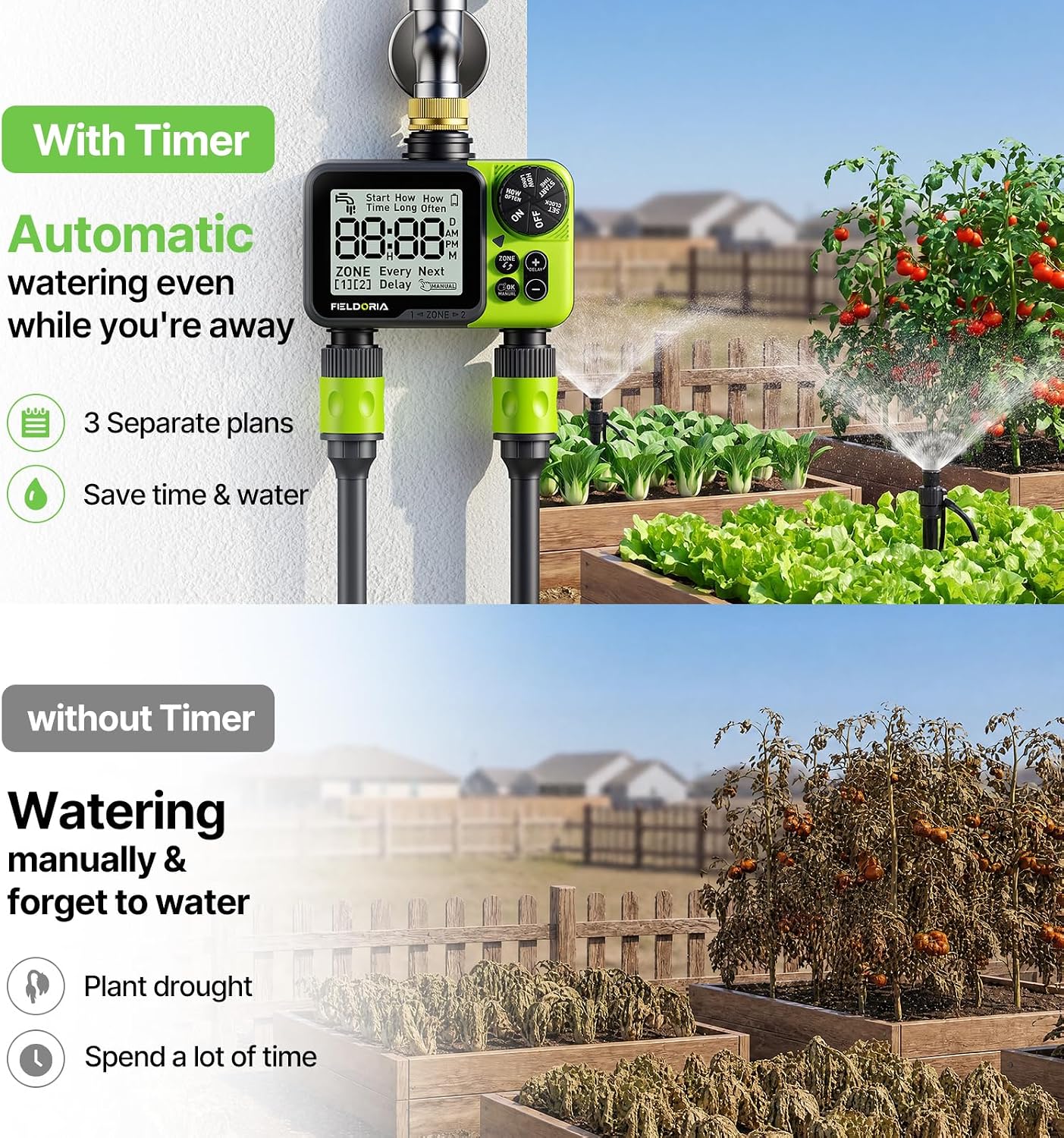 Sprinkler Timer- Hose Timer for Garden Hose, Programmable Watering Timer with Rain Delay, Outdoor Automatic & Manual