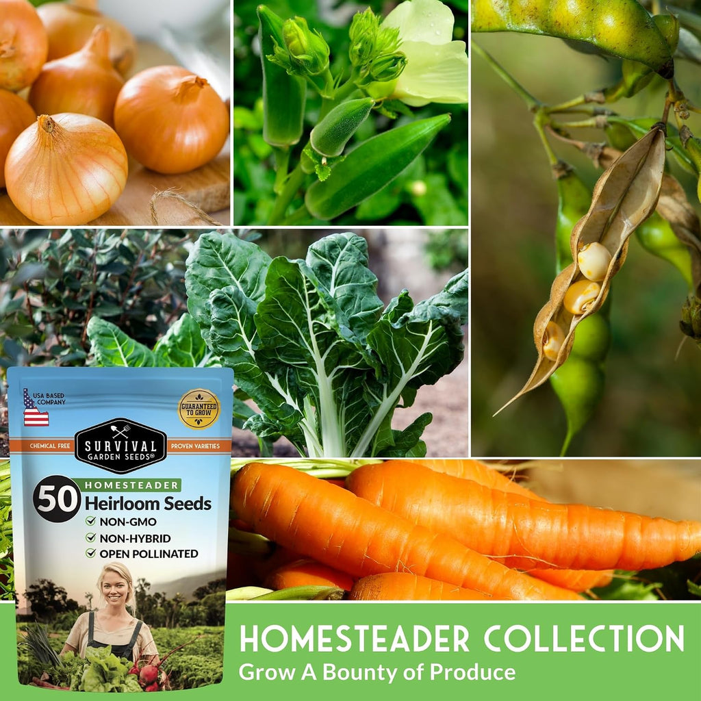 Homesteader 50 Pack Seed Vault for Planting Victory Gardens | Non-GMO Heirloom Vegetable, Fruit, Herb Seeds to Grow