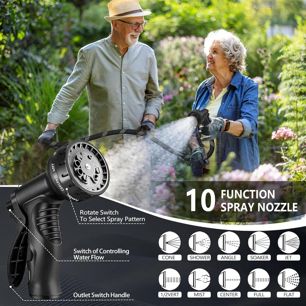 100 FT Non-Expandable Garden Hose, Lightweight Hose with 10 Function Spray Nozzle, Kink-Free Flexible Water Hose
