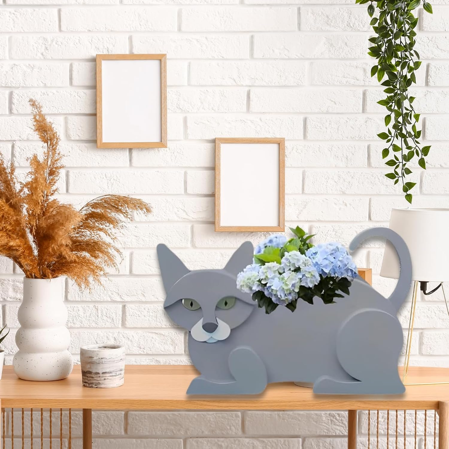 British Short Cat Planter Pots, Animal Shaped Flower Pot | Cute Plant Gift for Women and Pet Lovers, Indoor Outdoor