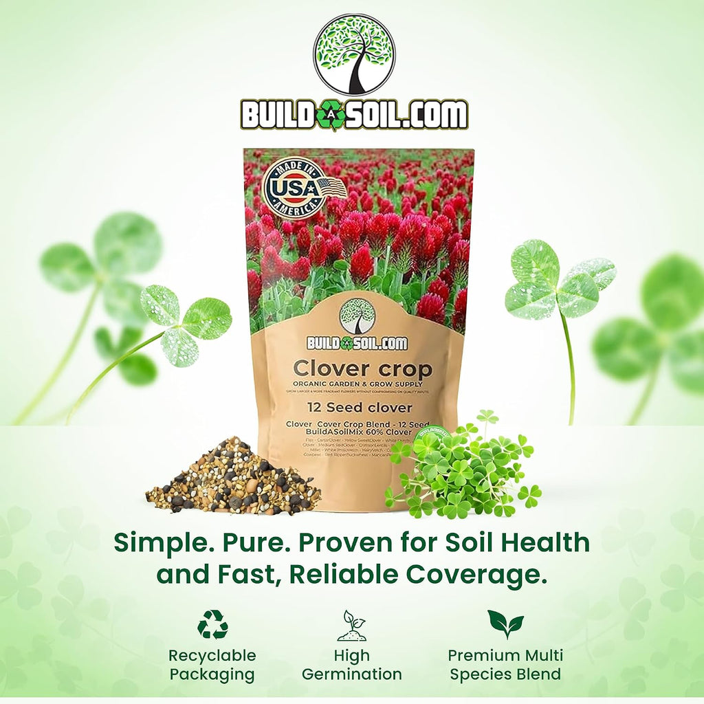 BuildASoil No-Till 60% Clover Seed Mix – 12 Species Cover Crop Seed Blend | No Mow Ground Cover Seeds for Lawn, Garden