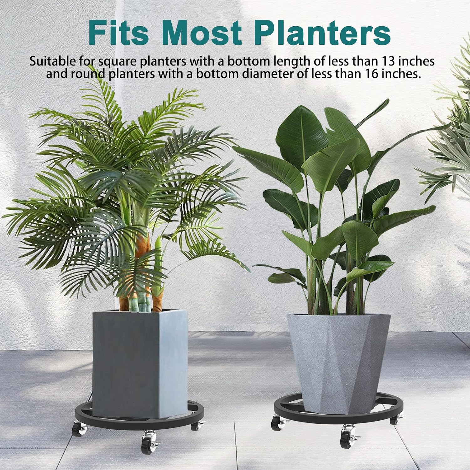 13" Metal Plant Caddy with Wheels, 2 Pack Rolling Plant Stand | Heavy Duty Plant Rollers with 360 Degree Lockable