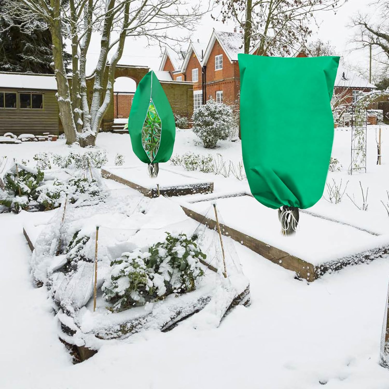 Plant Covers Freeze Protection, 2 Pack 78.7''W x 95.5''H Frost Covers with Zipper Drawstring, Plant Protection Bags for