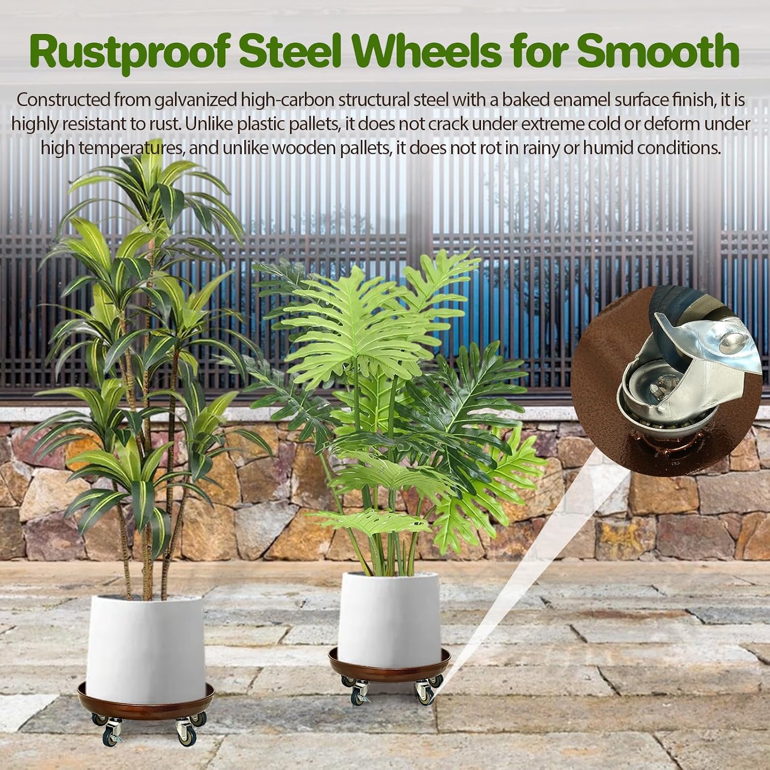 Plant Caddy With Wheels 20" Metal Extra Large Plant Saucer, 550 Lb Capacity | Rolling Plant Stand, 360° Locking