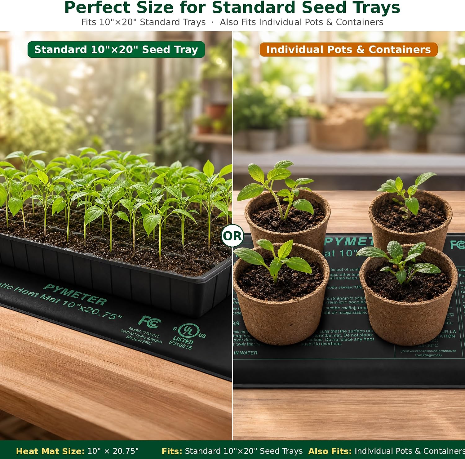 Seedling Heat Mat 10”x20.75” with PID Thermostat & Timer, Hydroponic Heating Pad for Seed Starting, Plant Germination