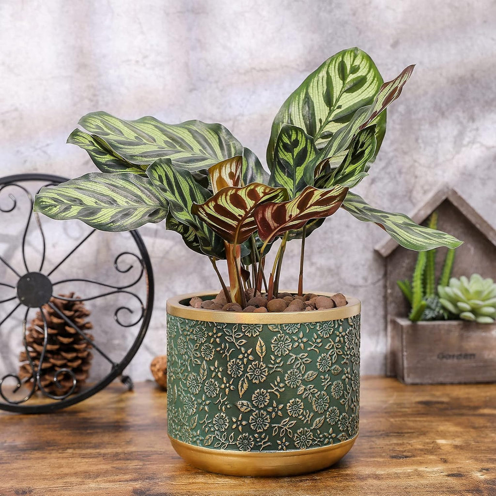 6 +4.4 Inch Cement Planter Decorative Pots with Drainage Hole for All House Plants, Succulents, Flowers, and Cactus