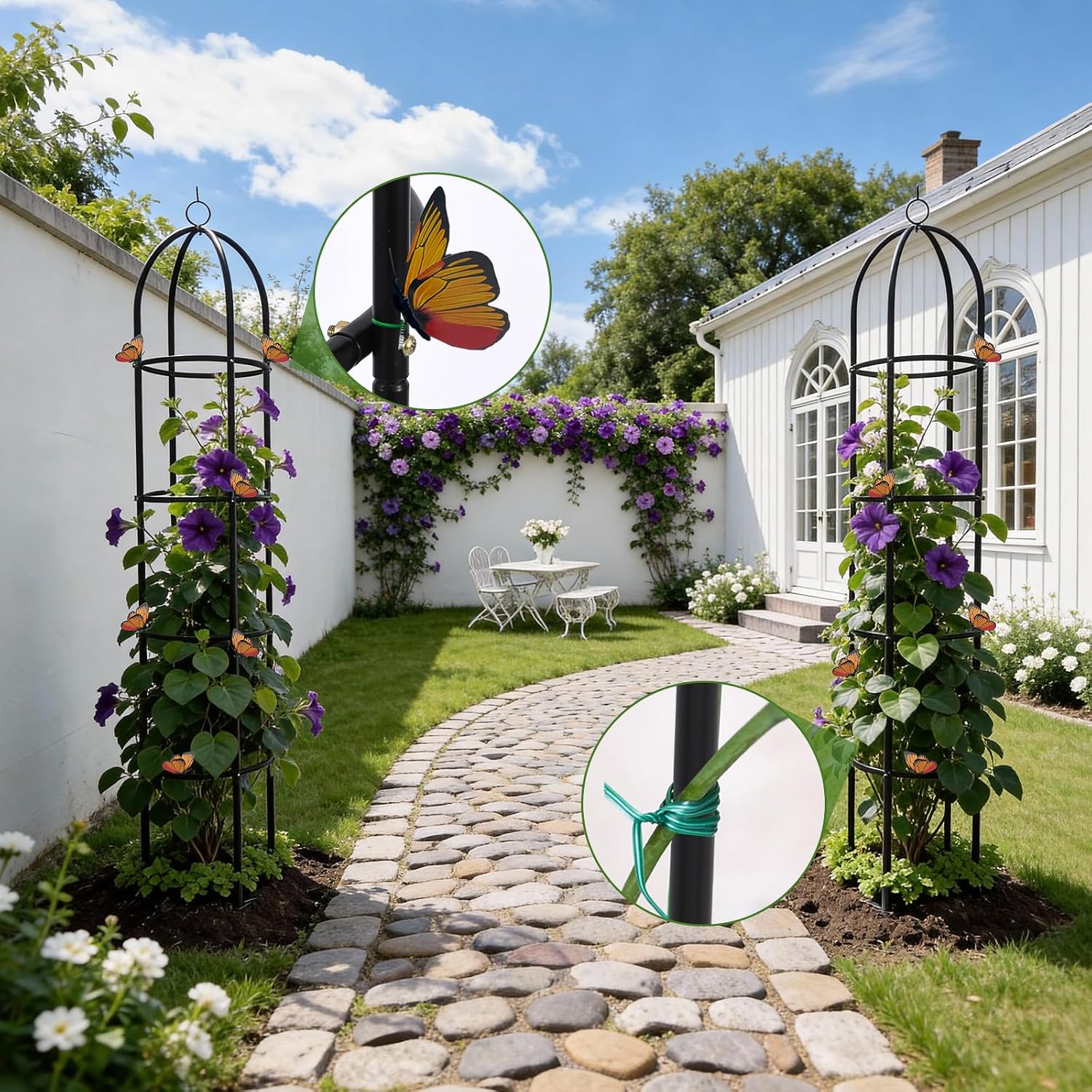 100% Metal 2 Pack Obelisk Garden Trellis 6.6 Ft Plant Support for Climbing | Flowers Stands,Rose Bush Round Trellis for