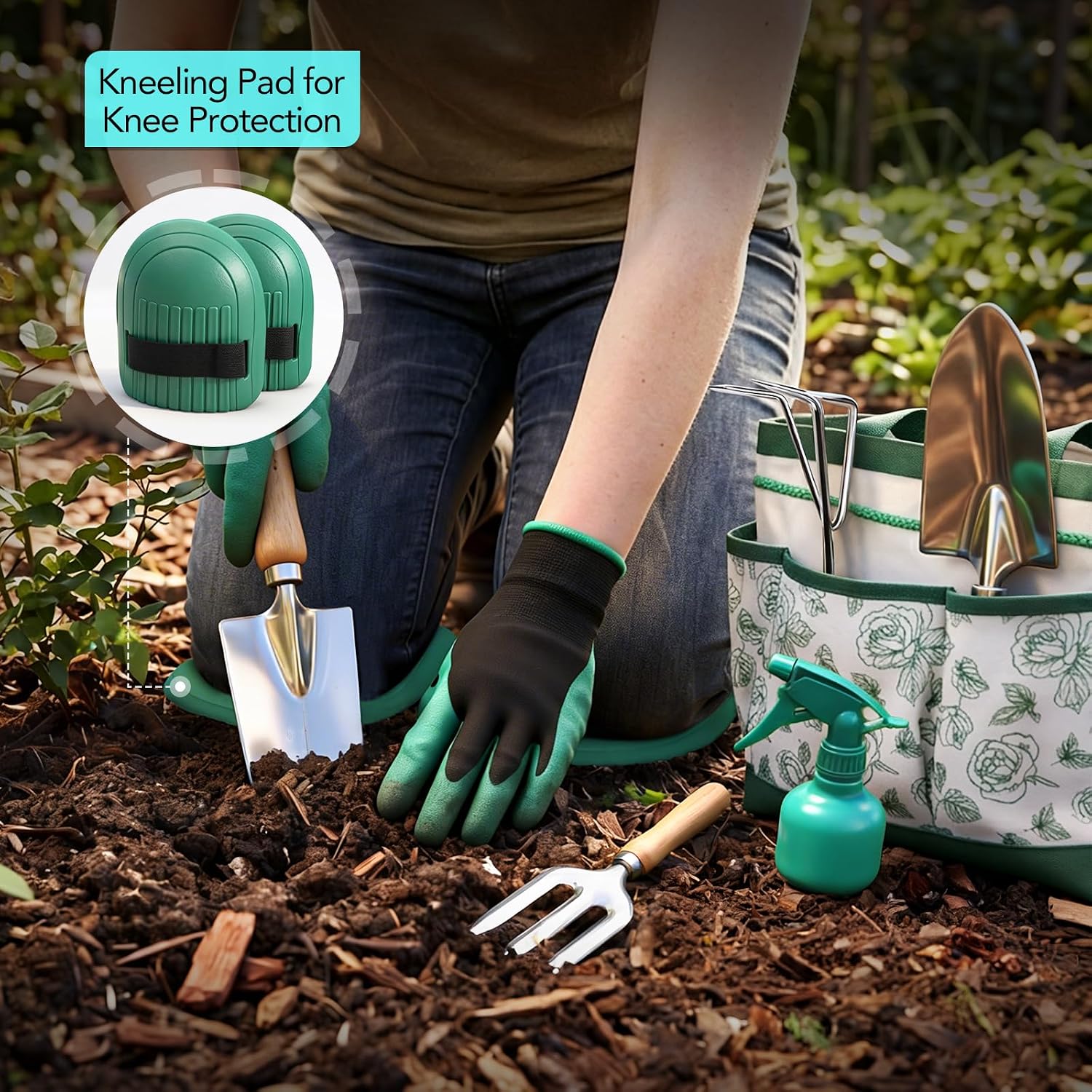 Bluemars Gardening Hand Tool Kit 14PCS Heavy Duty Stainless Steel Garden Tool Set with Floral Garden Tote -Outdoor