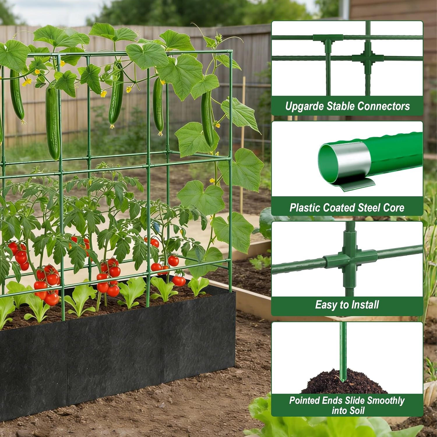 51x17x65Inch Tomato Cage for Garden - with 46 Gallon Grow Bags | Heavy-Duty Square Tomatoes Cages, Tomato Trellis