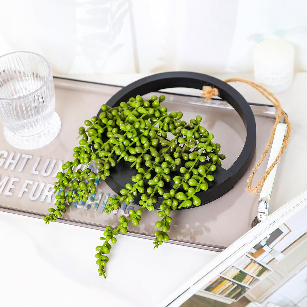 2pcs Artificial Succulents Hanging Plants 12.2'' Fake String of Pearls in Pot with 8.3'' Lanyard for Indoor Outdoor
