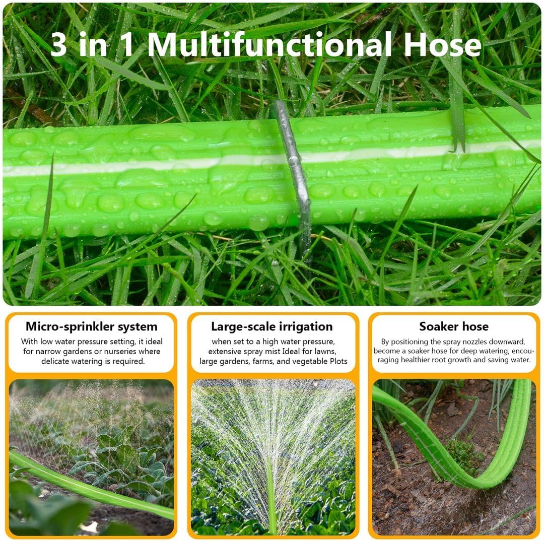 LAVEVE Heavy Duty Sprinkler Soaker Hose 100 FT, Flat Garden Hose with Holes | Efficient Flexible Irrigation Hose for
