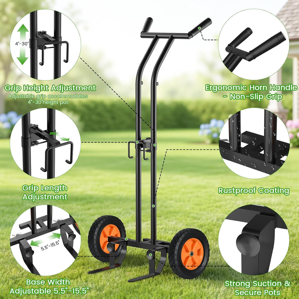 Heavy Duty Plant Dolly with Wheels, Adjustable Pot Mover Plant Caddy, No-Bend Rolling Garden Trolley with Suction Cups