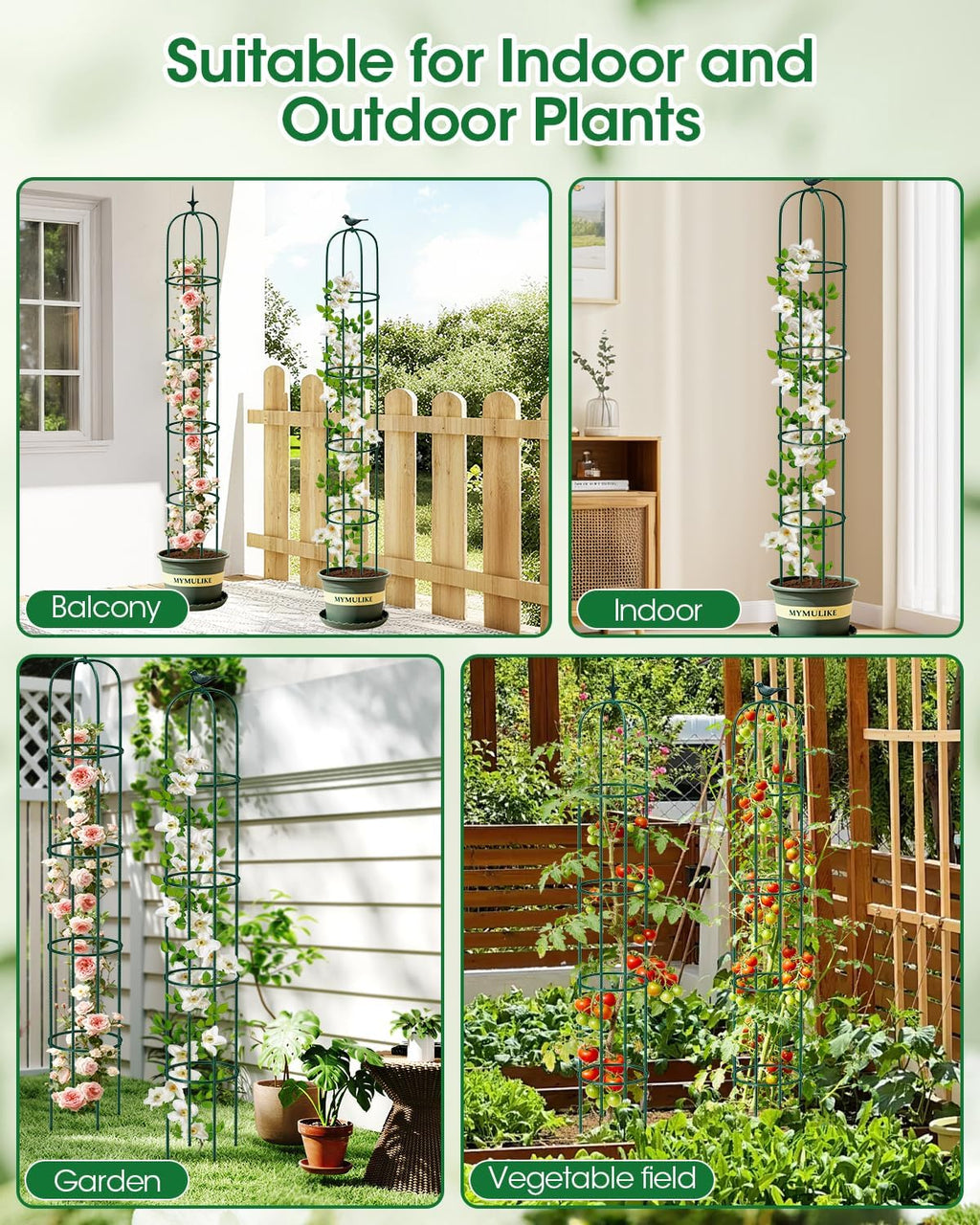 2PCS Garden Trellis for Climbing Plants, 6.2FT Rustproof Metal Pipe with Heavy Duty Plastic Coated, Garden Outdoor