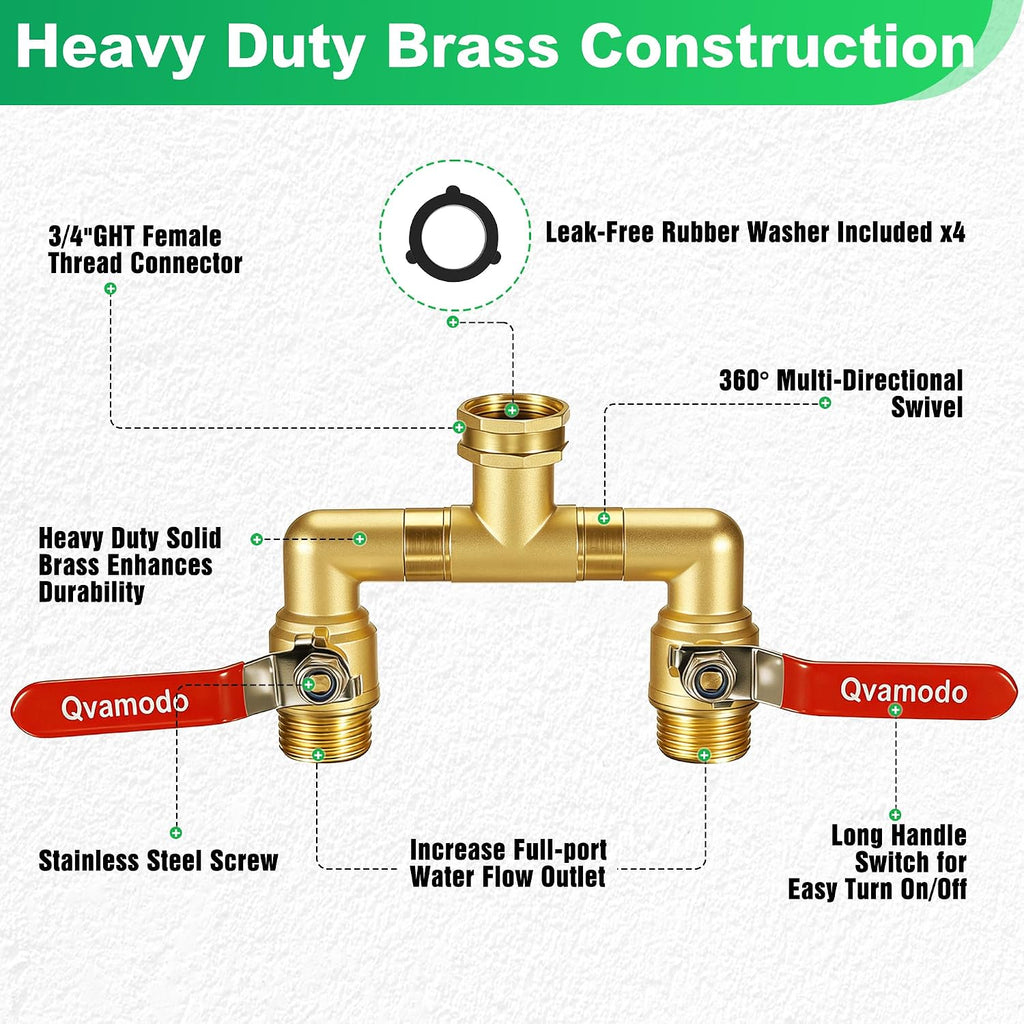 360° Rotatable Garden Hose Splitter 2026 Upgrade 3/4" GHT Swivel Brass Hose Splitter, High Flow Spigot Splitter with
