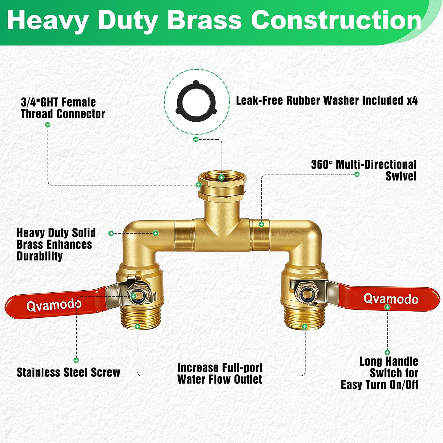 360° Rotatable Garden Hose Splitter 2026 Upgrade 3/4" GHT Swivel Brass Hose Splitter, High Flow Spigot Splitter with