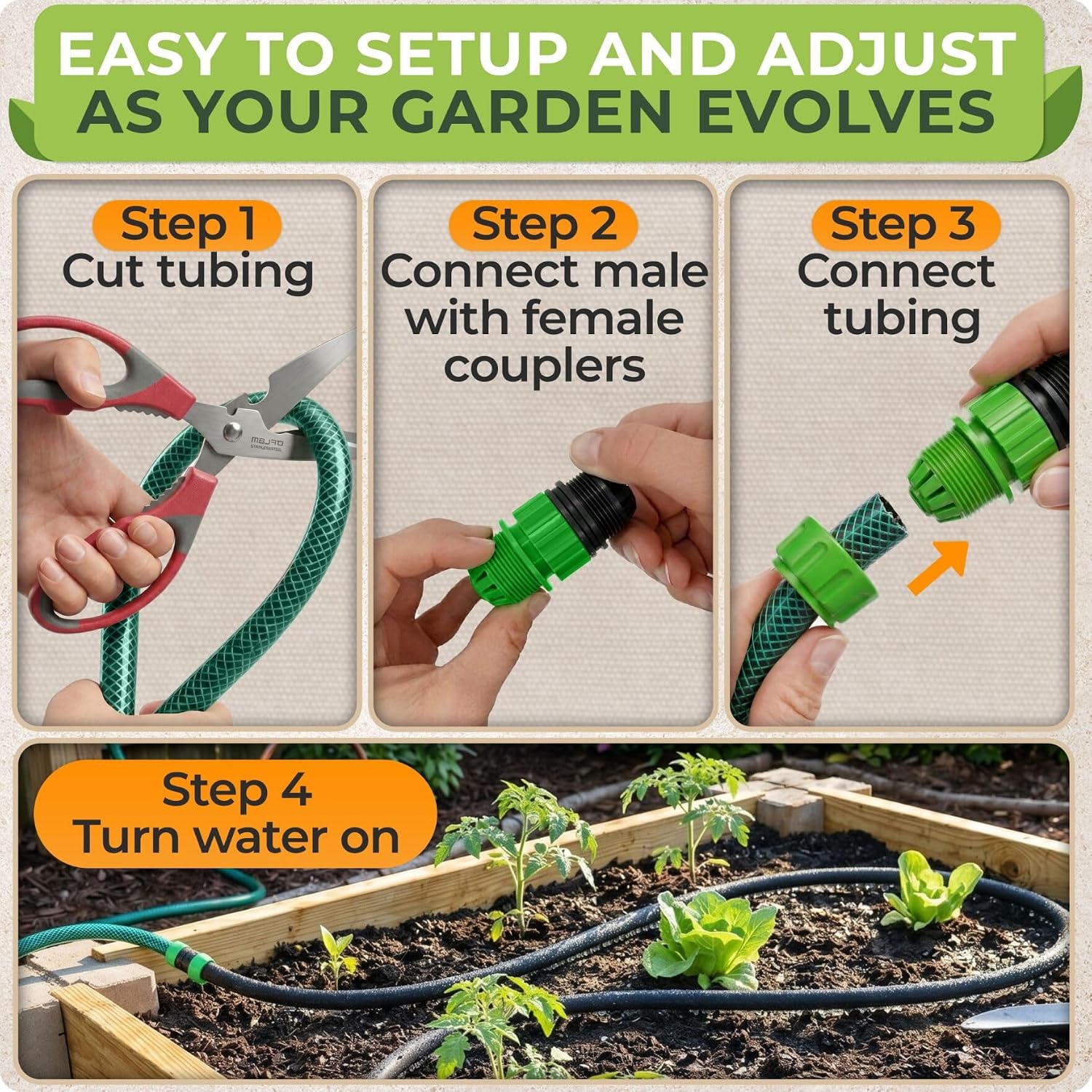 1/2" Soaker Hose Kit Mainline Tubing and Connectors, 50 feet | For Deep Root Watering Your Garden, Raised Beds or