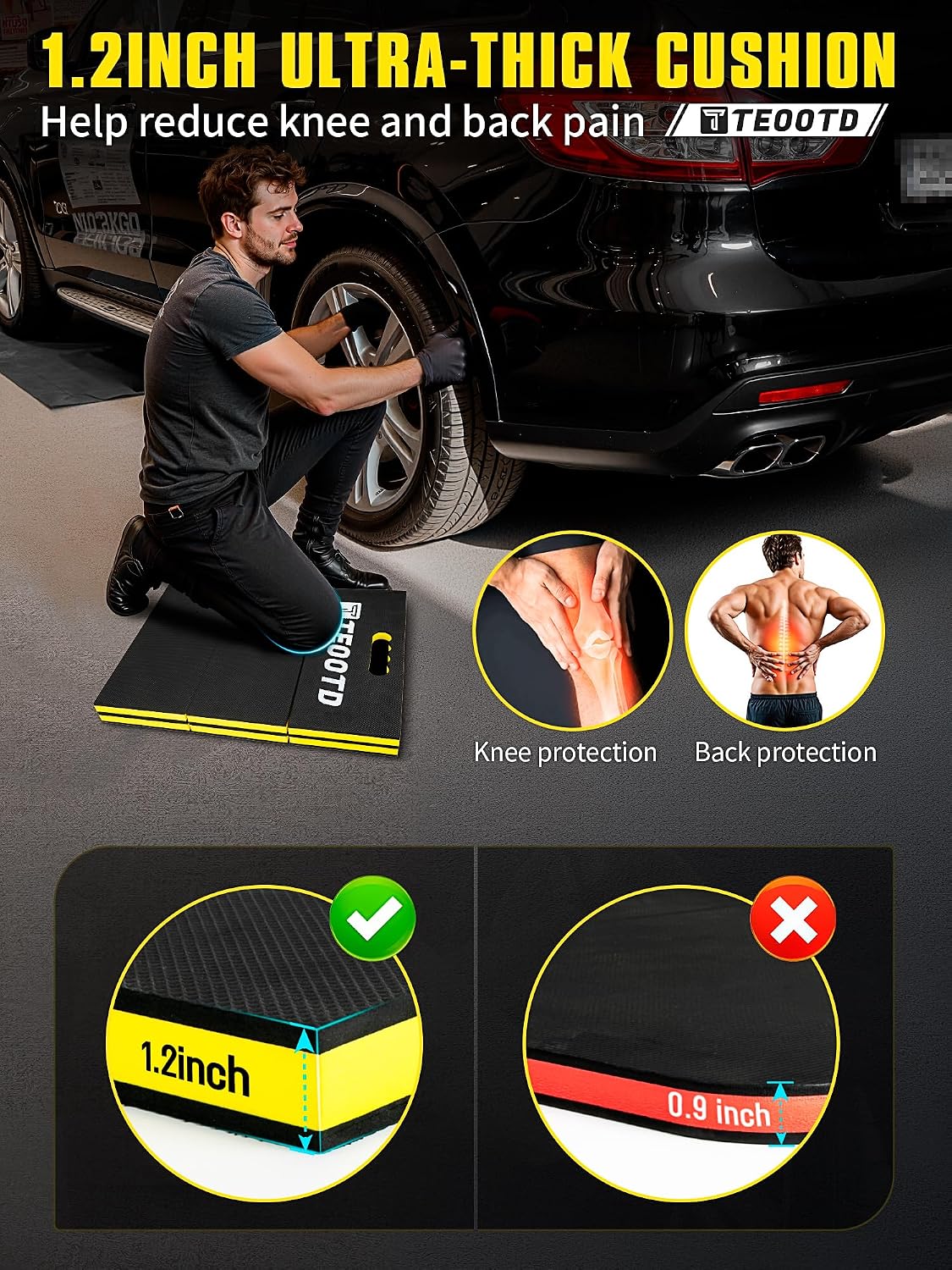 1.2" Extra Thick Foldable Mechanic Kneeling Pad with Handle & Storage Belt, 5 Fold Multi-Use Comfortable EVA Foam