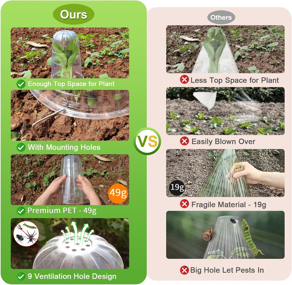 20 Pcs Upgraded Transparent Garden Cloches for Plants, Reusable Plant Covers, Plant Protectors from Animals for Garden