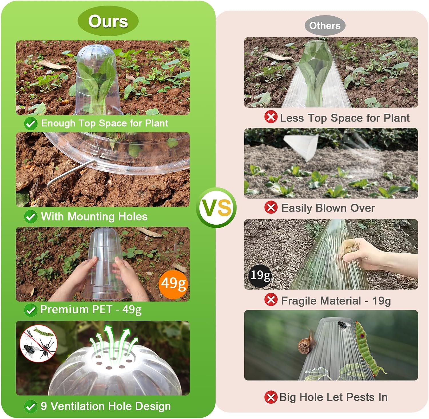 20 Pcs Upgraded Transparent Garden Cloches for Plants, Reusable Plant Covers, Plant Protectors from Animals for Garden