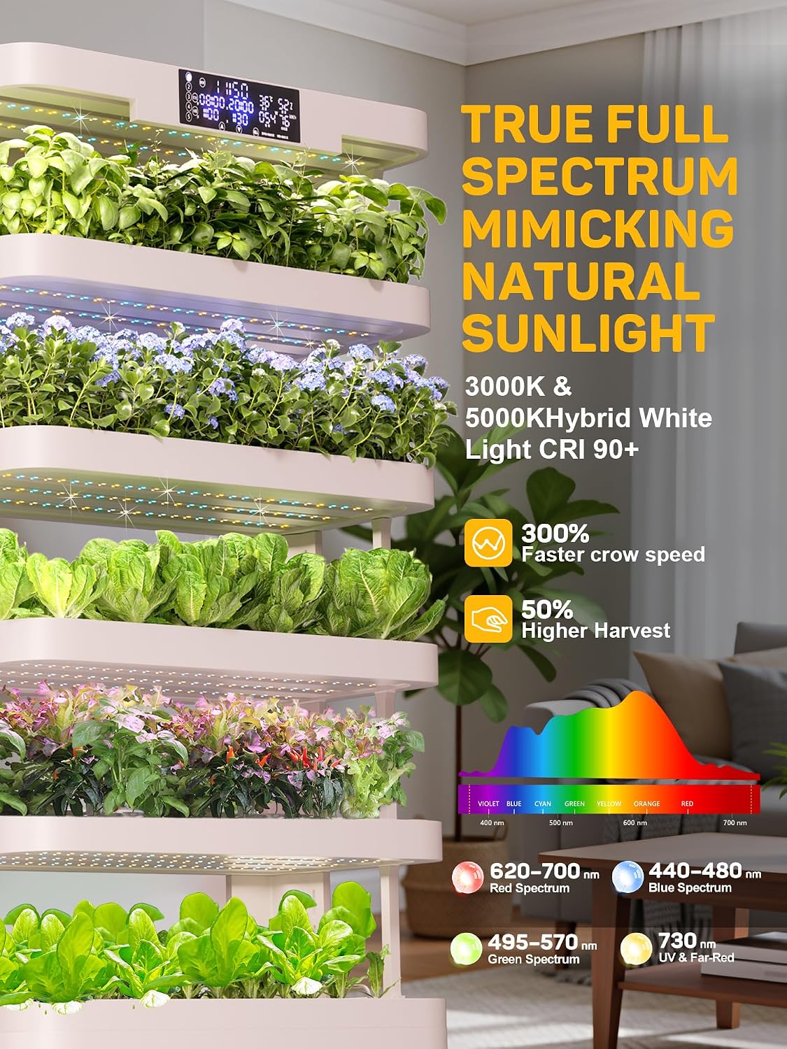 Large Hydroponics Growing System,148 Pod Vertical Indoor Garden Tower | hydroponic tower, Full-Spectrum Grow Lights
