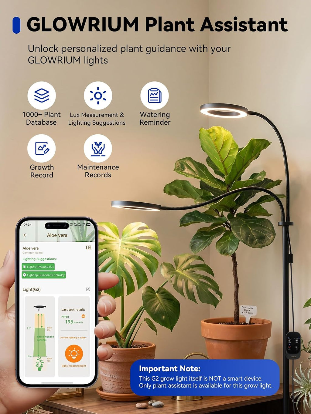 Grow Lights for Indoor Plants,Full Spectrum Plant Light with Stand | 36W Floor Grow Light with Adjustable Height