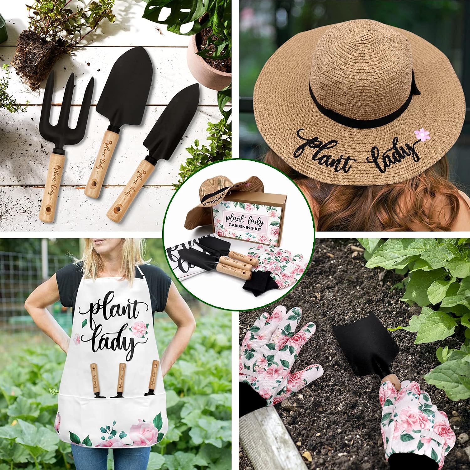 Percozzi Plant Lady Gardening Tool Gifts for Mom Gardening Tools Kit Planting Tools Straw Hat Floral Apron Glove for