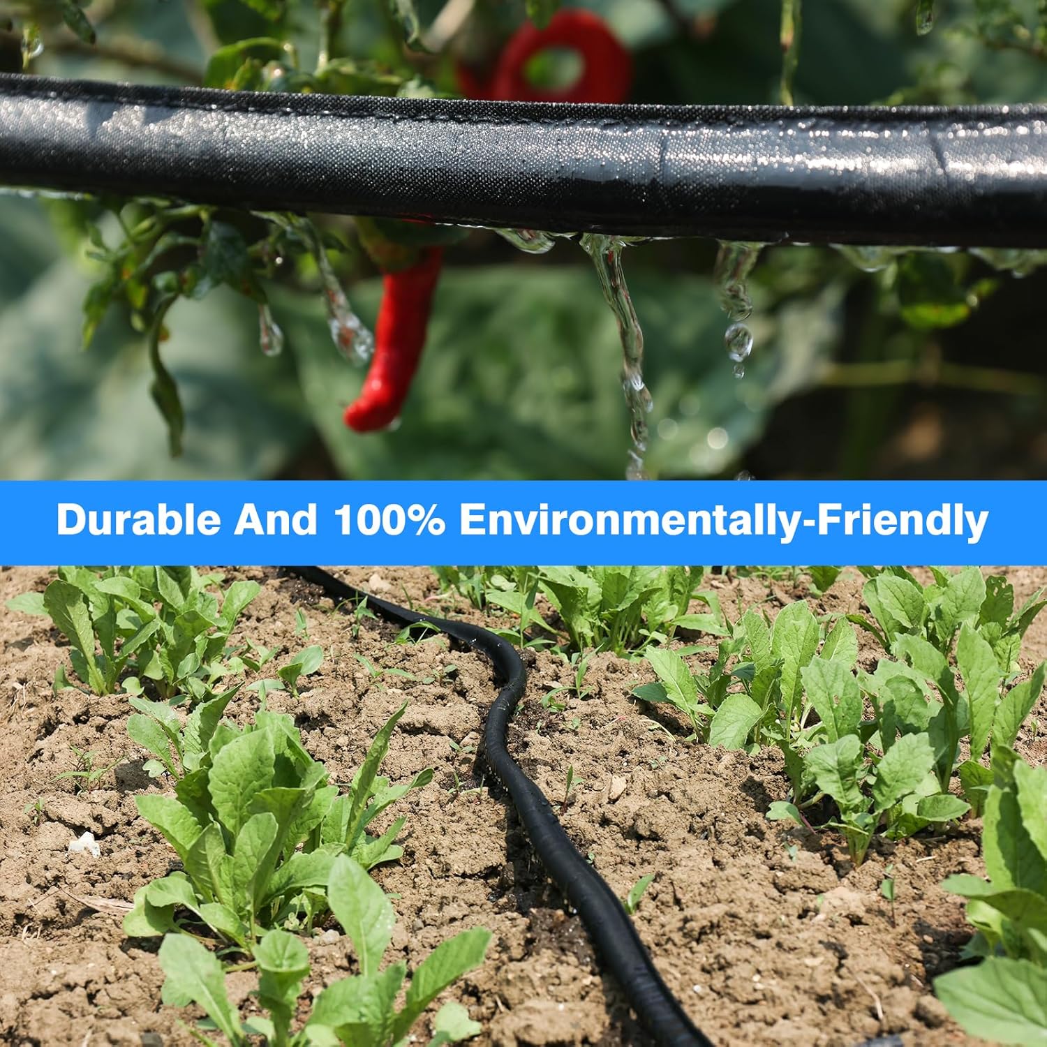 Flat Soaker Hose 50FT x 2 PACK,Drip Hose for Garden Beds Linkable Irrigation System Lightweight and Easy Watering for