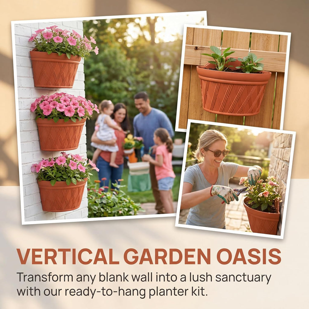 4 Pack Plastic Wall Hanging Planter, 11.4 In Plant Holder for Indoor Outdoor Plant, Large Wall Plant Pot with 8 Hooks