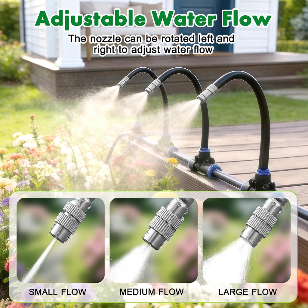 360° Adjustable Drip Irrigation System, 49FT Garden Watering System with 15 Nozzles, Water Sprinkler for Garden, Yard