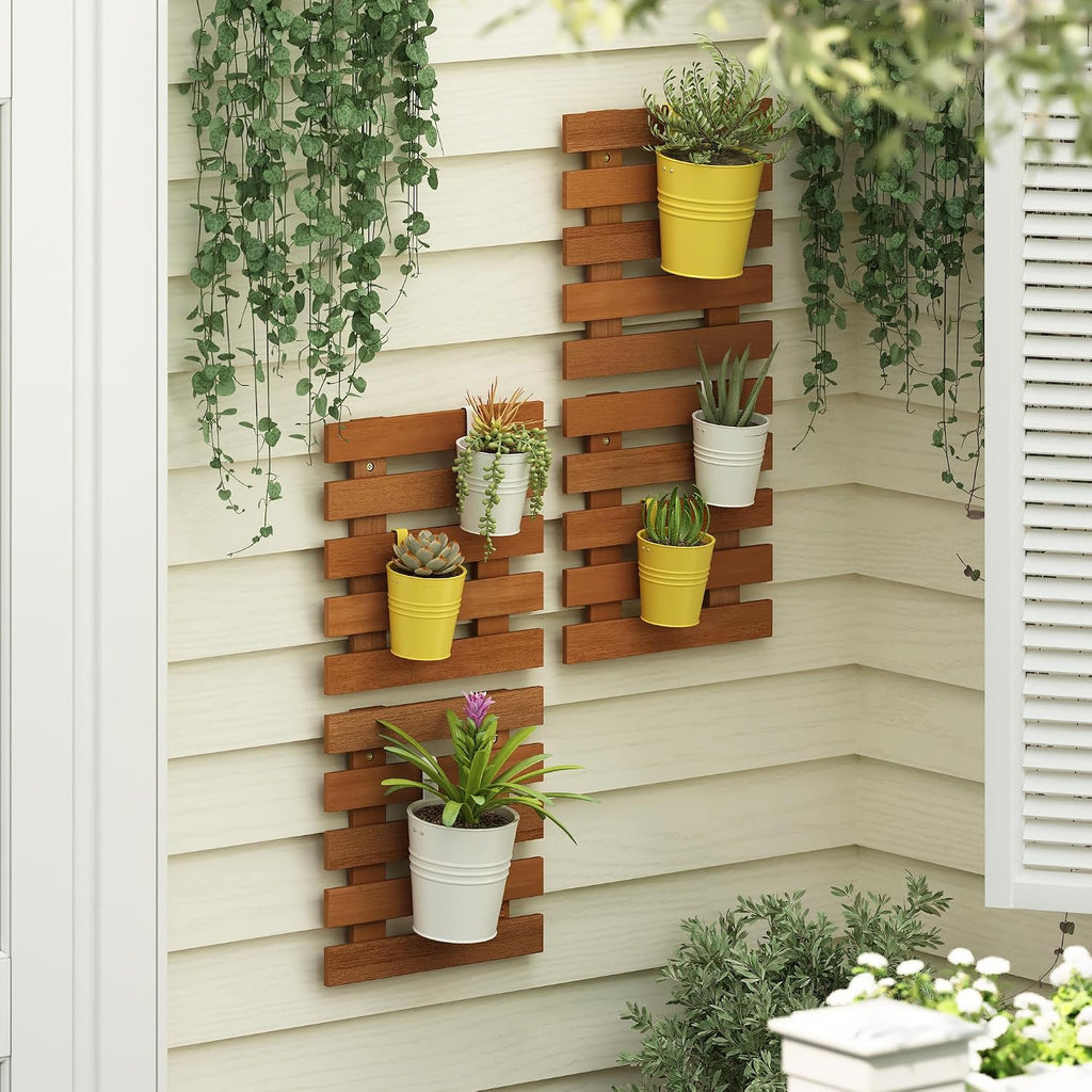 Furinno TIOMAN Outdoor Vertical Wall Planter, Set of 4 Wooden Hanging Planters, for Indoor, Outdoor Plants, Balcony