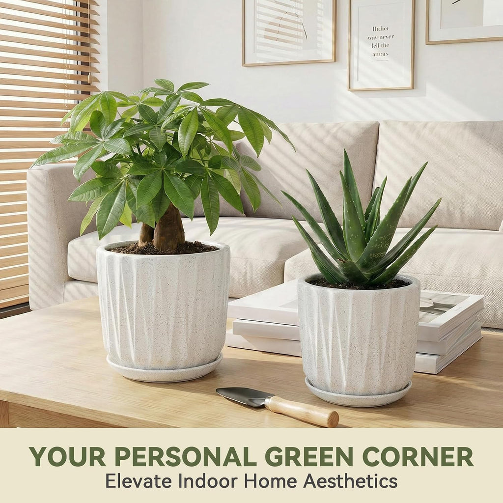 10 Inch Ceramic Planter Pot with Saucer Drainage Leak-Proof Mesh,Flower Pots for Indoor Plants with Gardening
