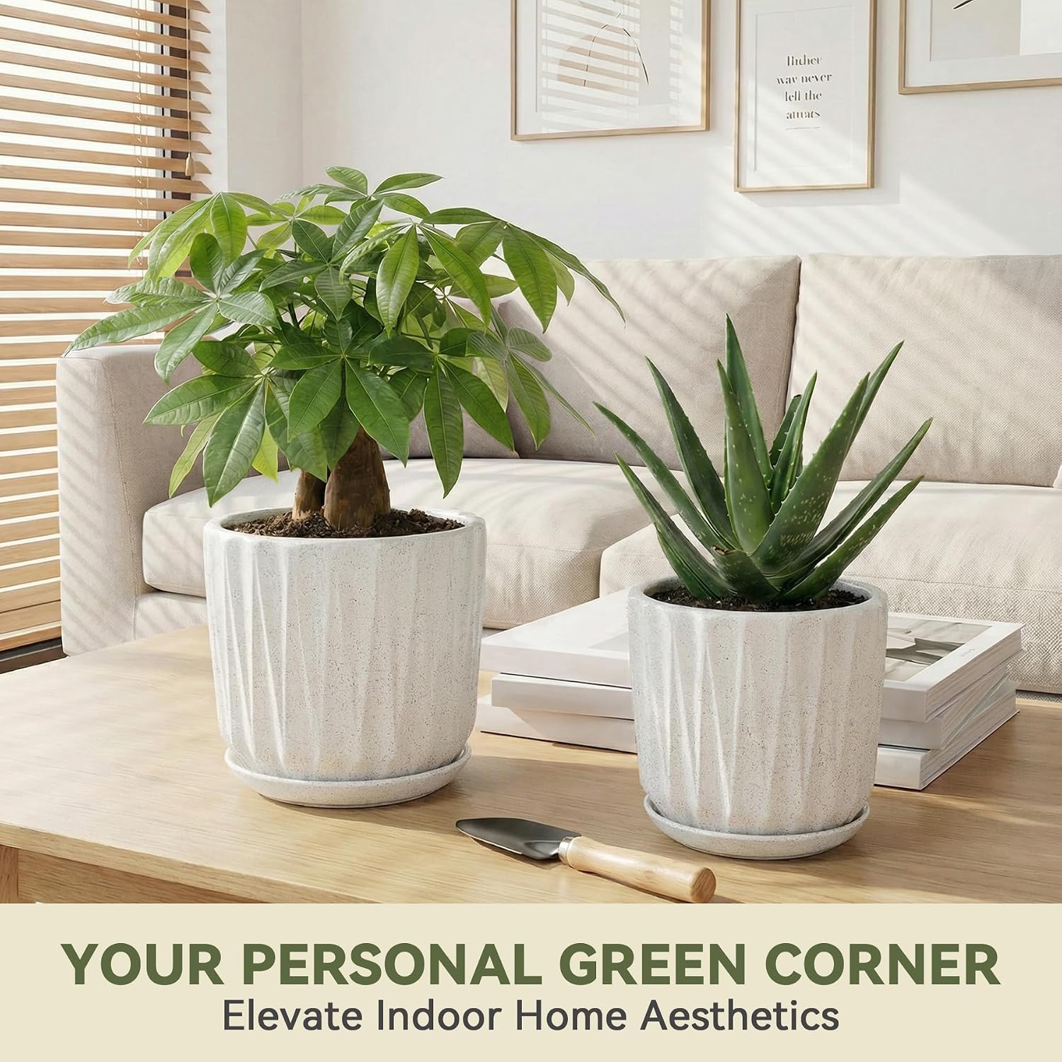 10 Inch Ceramic Planter Pot with Saucer Drainage Leak-Proof Mesh,Flower Pots for Indoor Plants with Gardening