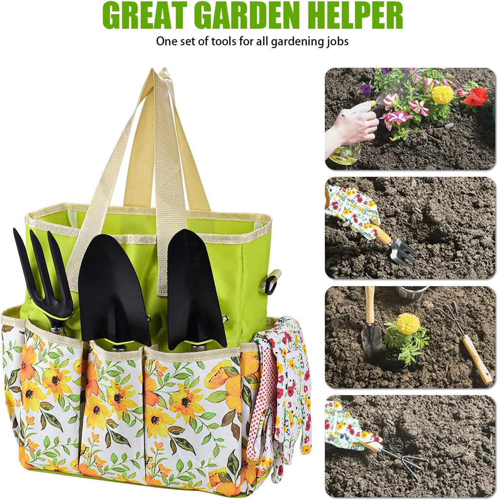 Gardening Tools Set Set for Women, 10 Pieces Heavy Duty Gardening Hand Tools with Storage Handbag Box, Steel Durable