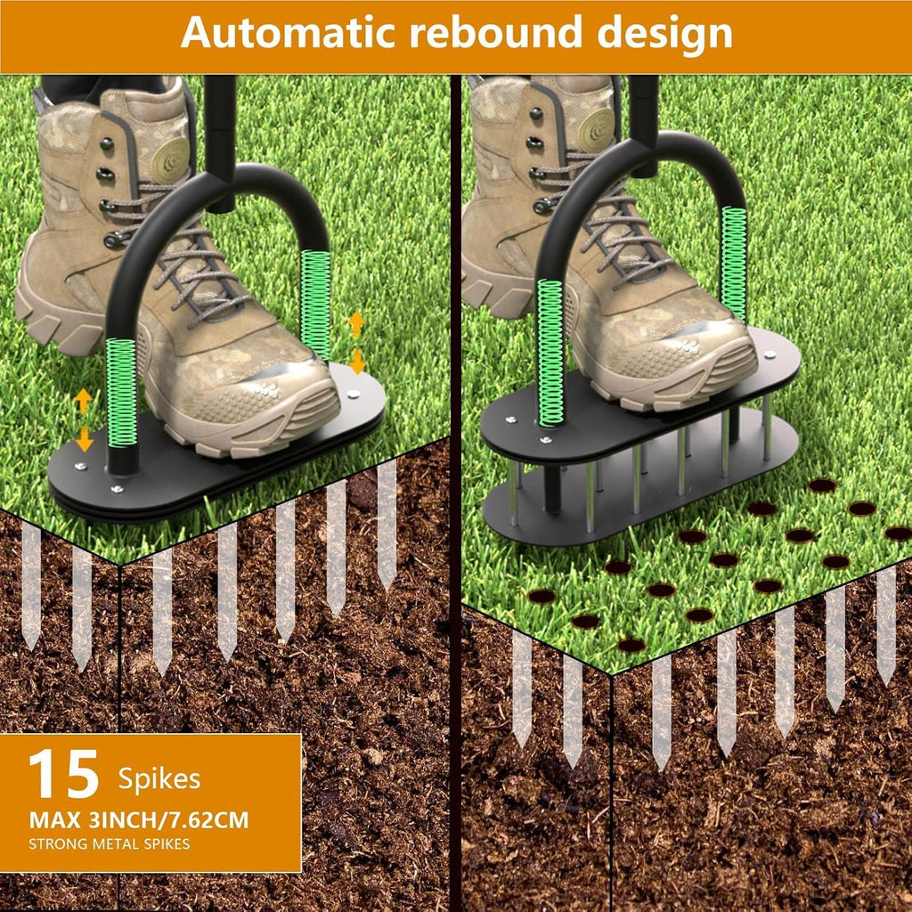 seasky Lawn Aerator, Manual Lawn Aerator Tool with Padded T-Handle, Wide Foot Plate & 15-3 Inch Solid Steel Spikes