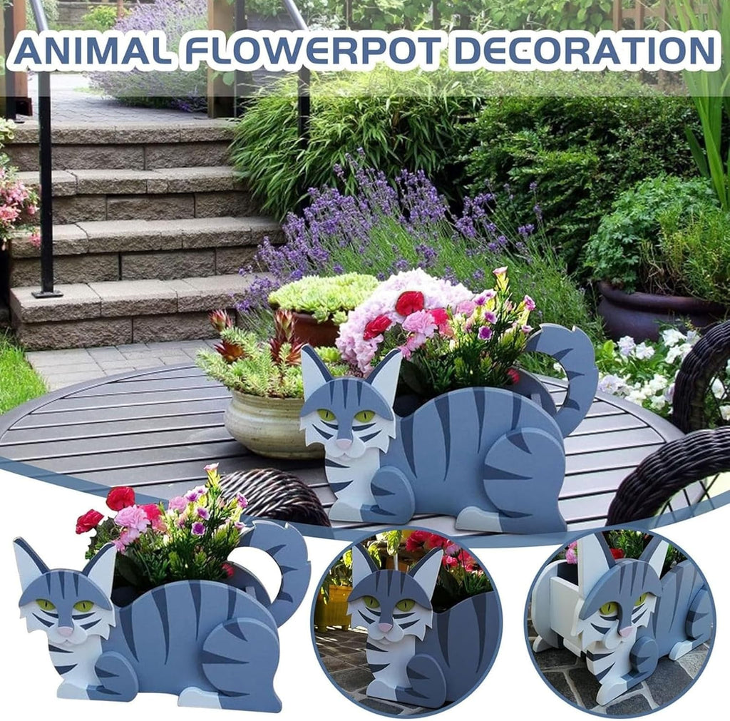 Sapphire White Cat Planter Pots, 12.5 x 5.12 x 7.8 Inches | Cat Flower Pot, Cute Animal Shaped Plant Pot, Gifts for