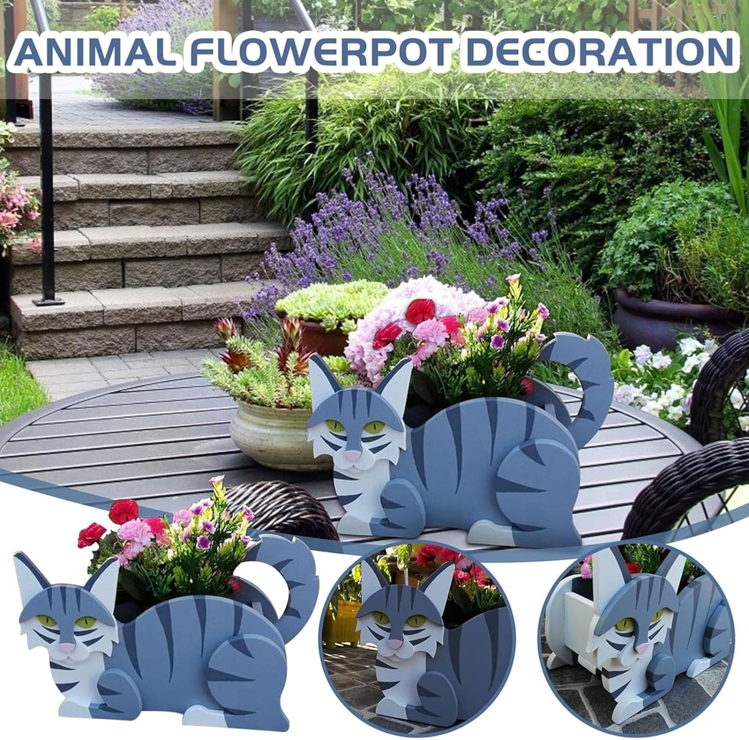 Sapphire White Cat Planter Pots, 12.5 x 5.12 x 7.8 Inches | Cat Flower Pot, Cute Animal Shaped Plant Pot, Gifts for