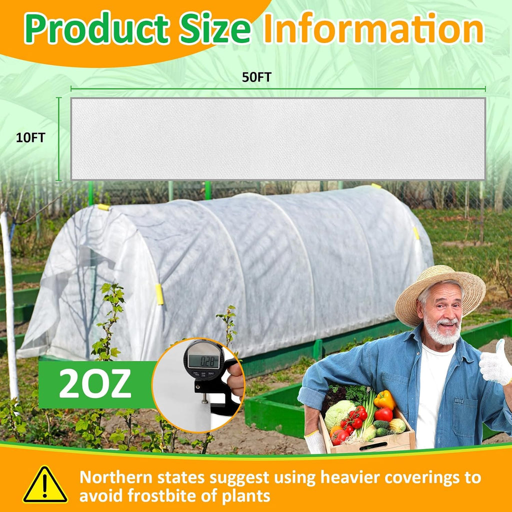 White Plant Covers Freeze Protection, 10 x 50 ft - 2 oz/yd² Frost Cloths for Outdoor Plants, Tree Covers Freeze