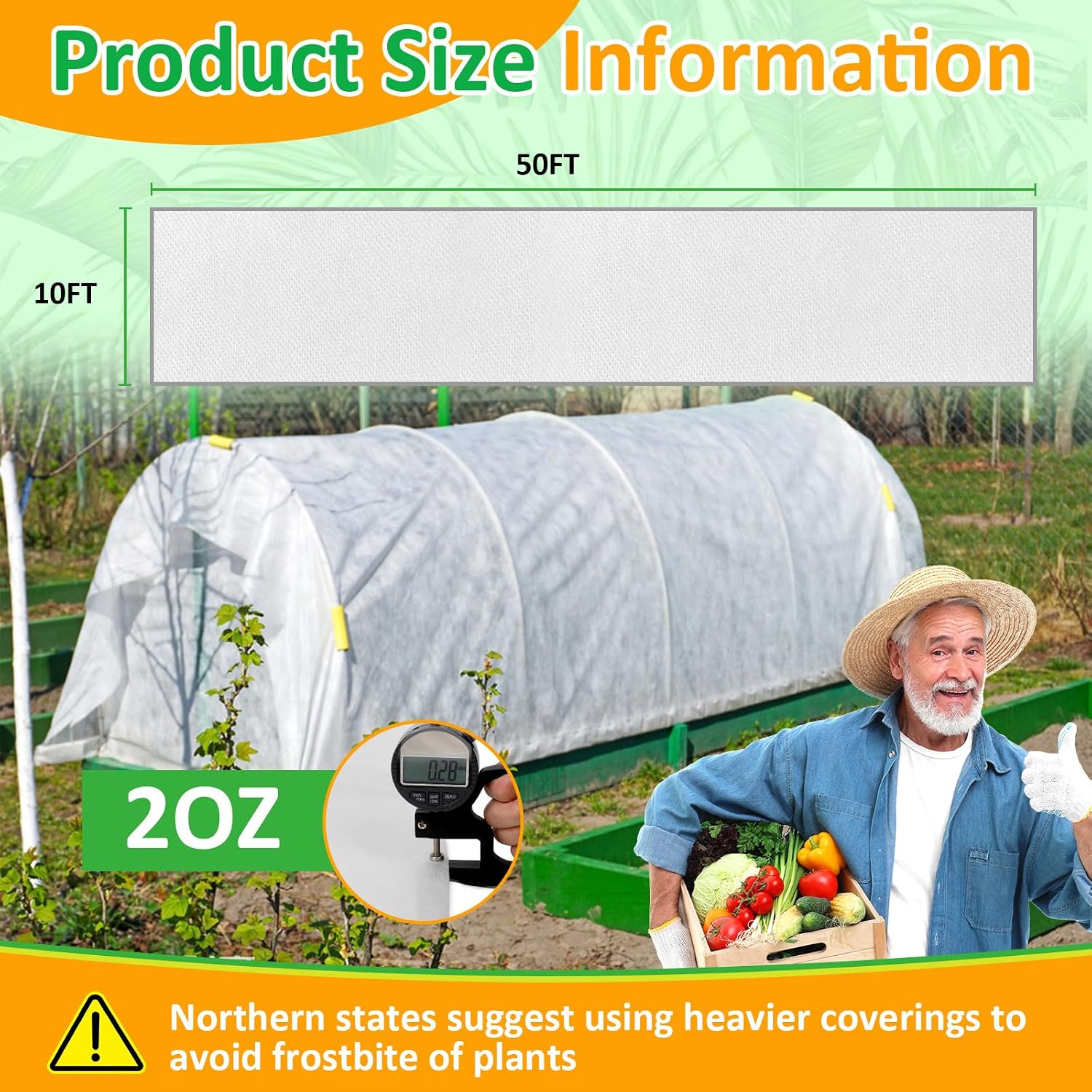 White Plant Covers Freeze Protection, 10 x 50 ft - 2 oz/yd² Frost Cloths for Outdoor Plants, Tree Covers Freeze