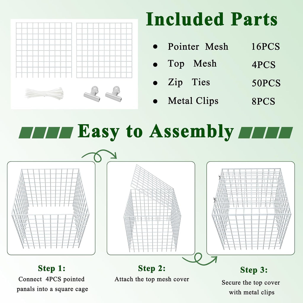 4Set 12"x12" Plant Protectors from Animals, All-Metal Plant Cage with Cover | Hot-Dip Galvanized Metal Wire, Heavy-duty